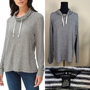 Lucky Brand Striped Cowl Neck Pullover Sweater Top Long Sleeve Casual Women's L